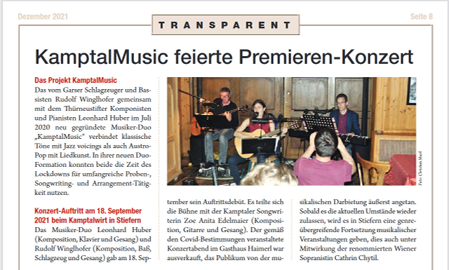Bericht über das Premieren-Konzert von KamptalMusic in der Schönberger Gemeindezeitung